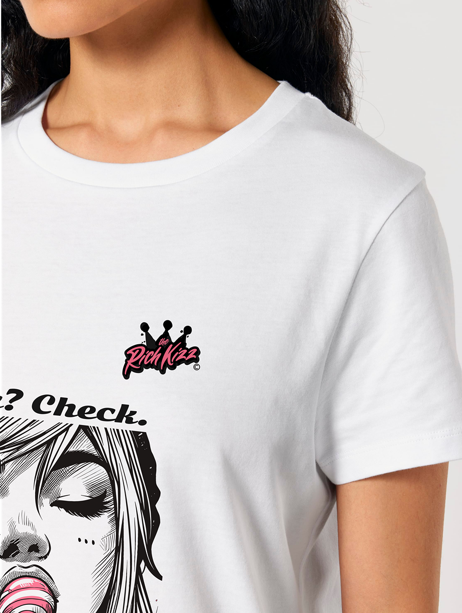 Richkizz look chek attitude priceless T-Shirt Iconic Frauen Richkizz Streetwear Casual Retro Style Tee Shirt weiss mit Print Lollipop medium Fit