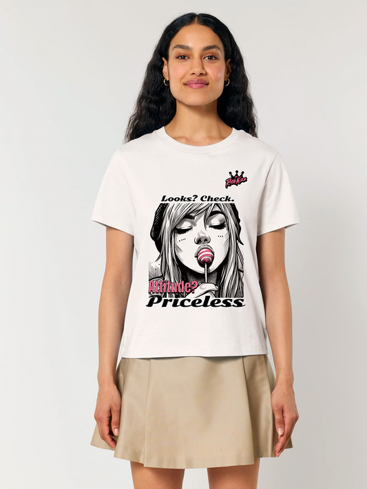 Attitude Girls T-Shirt weiss, freches T-Shirt für Selbstbewusste Frauen, Iconic medium fit mit Rundhals Lollipop Motiv