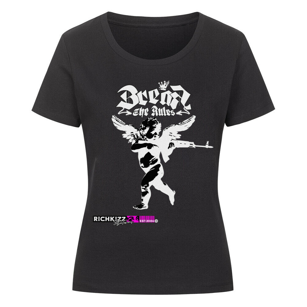 Break the Rules fitted Damen Shirt schwarz Bio Baumwolle nachhaltiges Shirt Streetwear Moiv