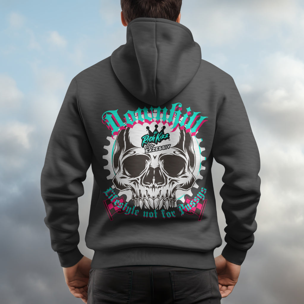 Hoodie Downhill Lifestyle Männer in dunkelgrau, Motiv Kapuzenpullover lifestyle not for pussys, skull print