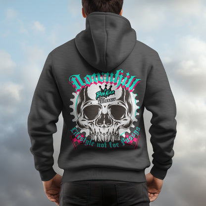 Hoodie Downhill Lifestyle Männer in dunkelgrau, Motiv Kapuzenpullover lifestyle not for pussys, skull print