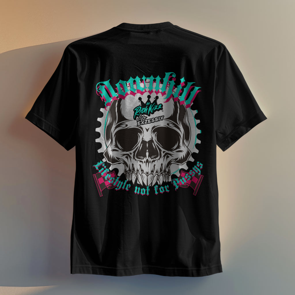 Downhill T-shirt Männer, Lifestyle Shirt skull bike Motive, Backprint skull chain, Lifestyle not for Pussys