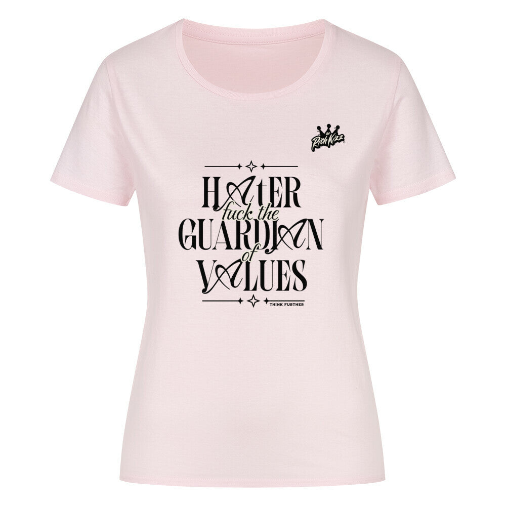 Girls T-shirt in rosa pink und schwarz, mit Print für Frauen Shirt figurbetont Bio-Baumwolle